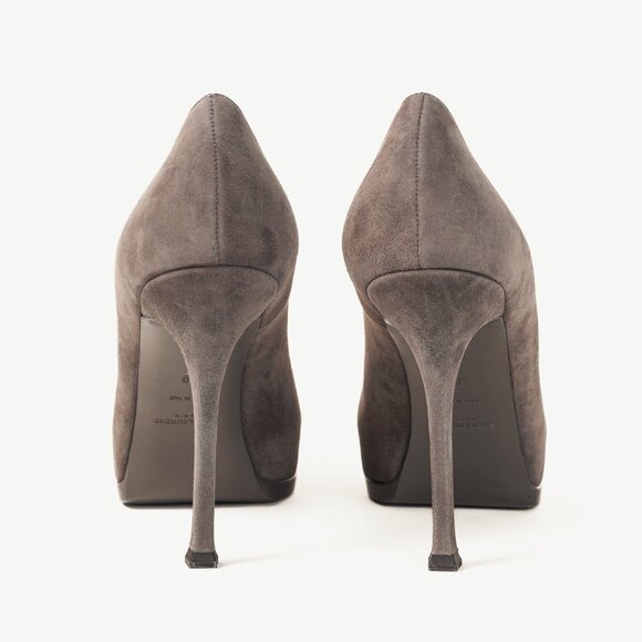 Saint Laurent Tribute Earth Grey Suede Platform Pumps - Picture 3 of 11